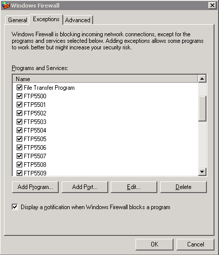 windows firewall ftp opened ports